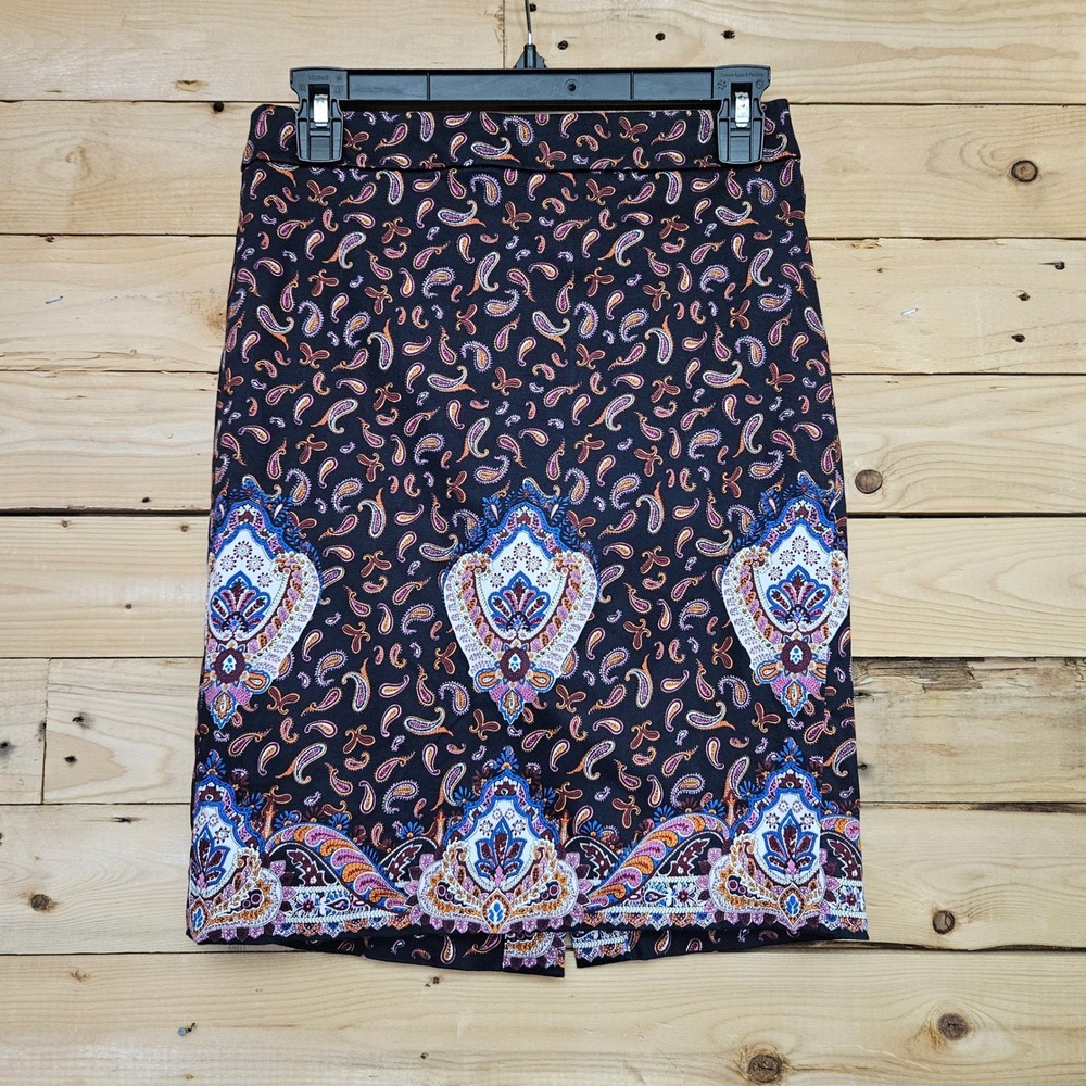 J.Crew The Pencil Skirt Paisley Medallion Border Print Cotton Size 00